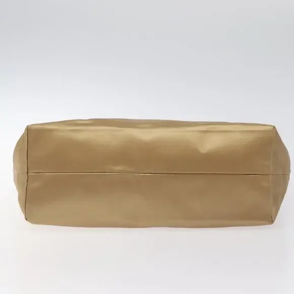 PRADA Hand Bag Satin Beige Gold